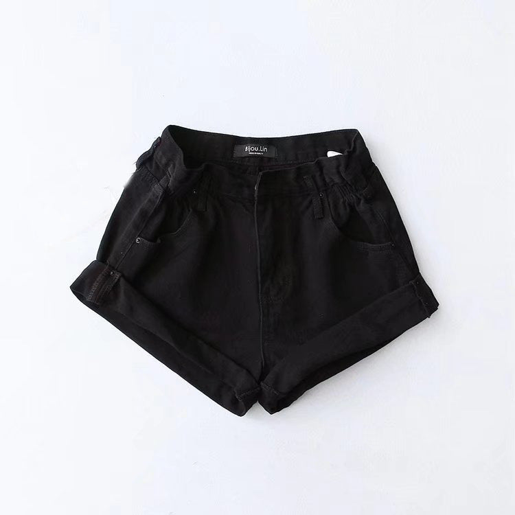 Fashion Five-color Elastic Waist Rolled Edge Denim Shorts Women shorts