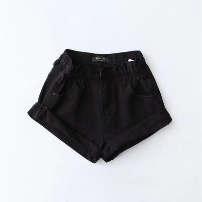 Fashion Five-color Elastic Waist Rolled Edge Denim Shorts Women shorts