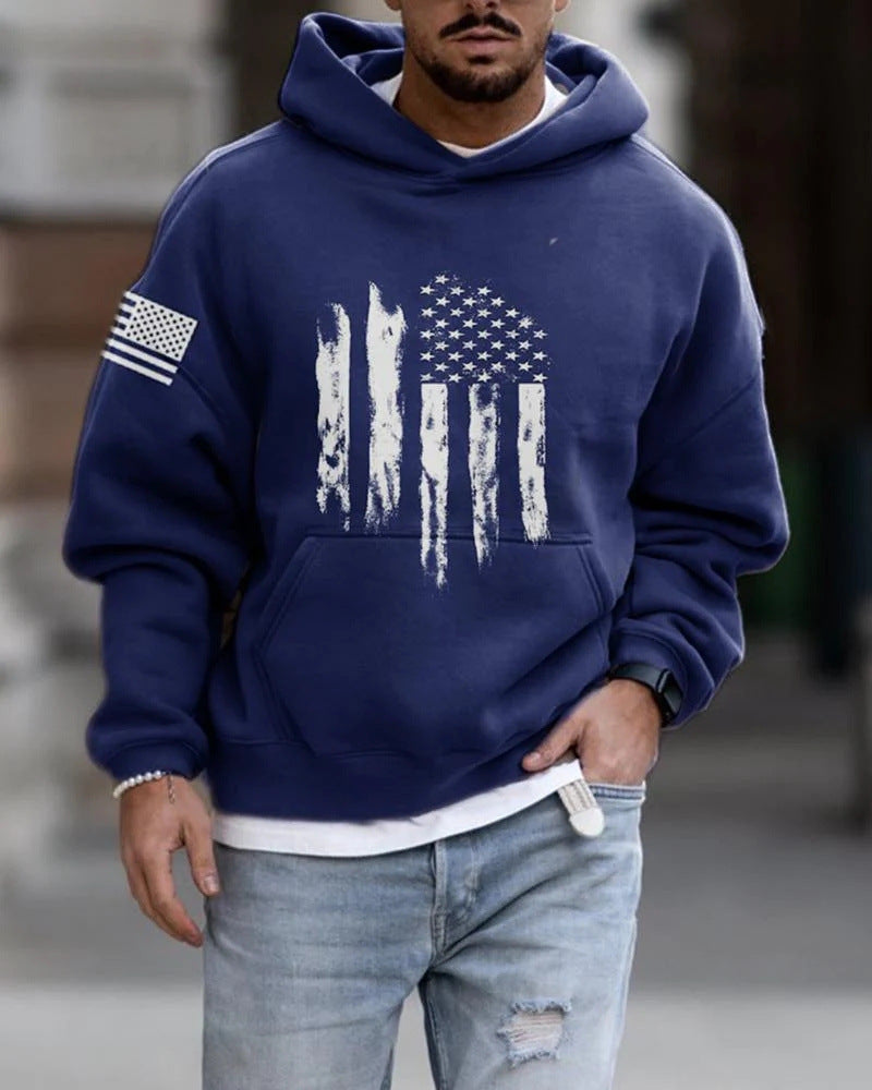 Autumn Fashion Hooded Sweatshirt American Flag Street Fashion men's clothing