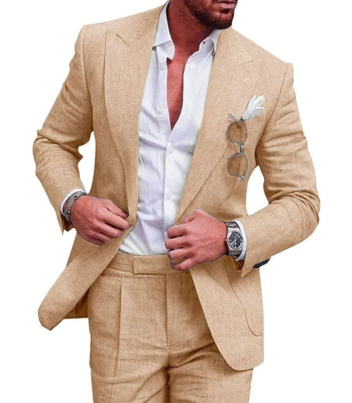 Men's Large Single Row One Button Solid Color Suit Two-piece Set apparel & accessories