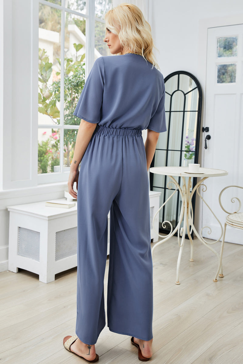 Tie Front Cutout Wide Leg Jumpsuit apparel & accessories