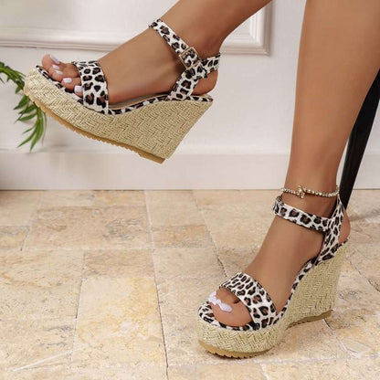 Belt Buckle New Leopard Wedge Women's Sandals Shoes & Bags