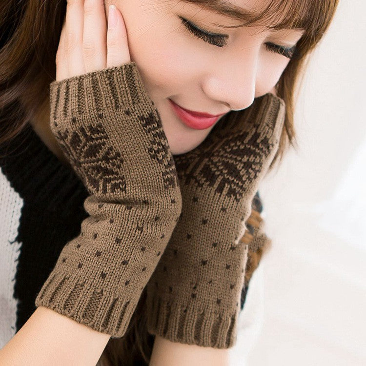 Knitted Half Finger Typing Warm Women Snowflake Christmas Gloves apparels & accessories