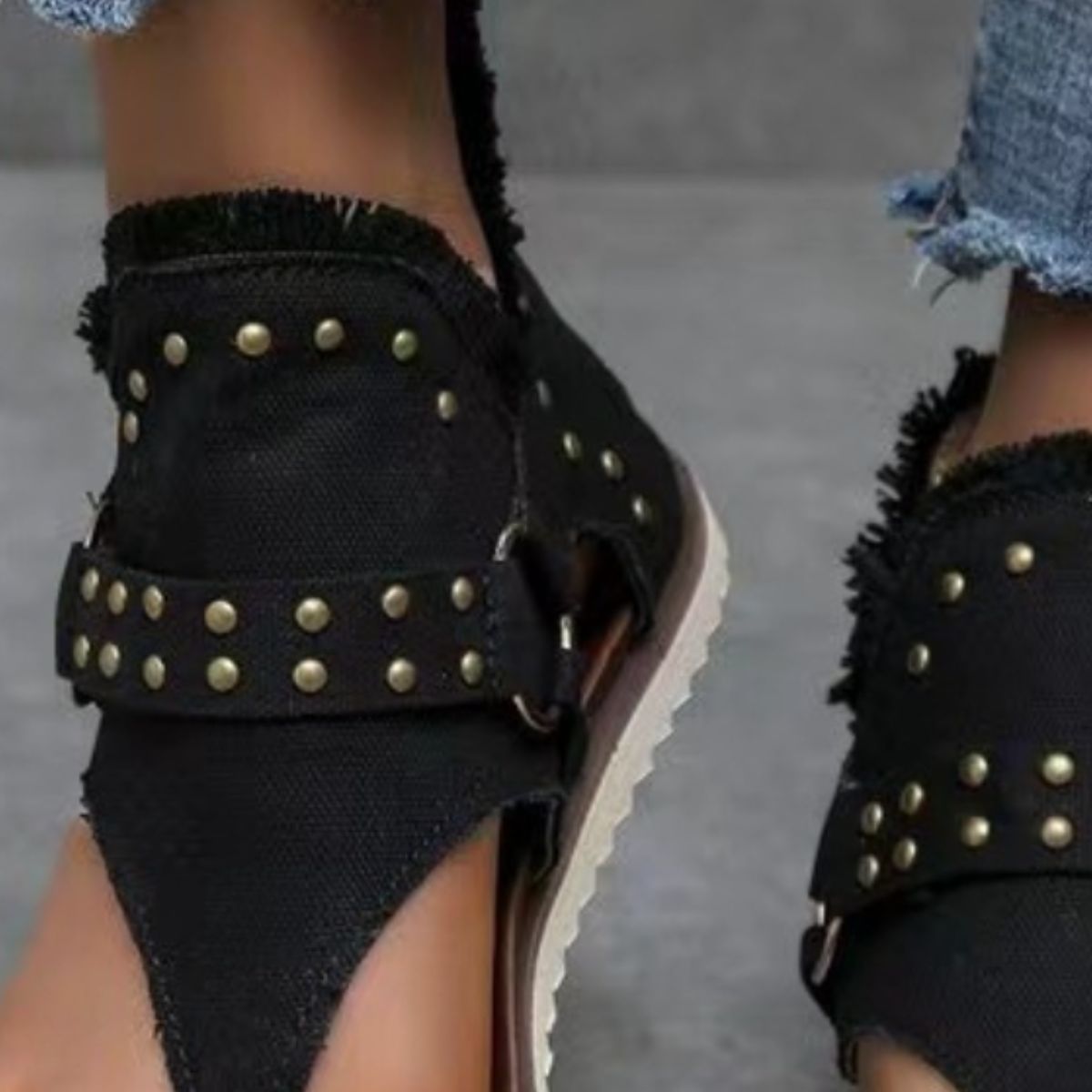 Studded Raw Hem Flat Sandals apparel & accessories