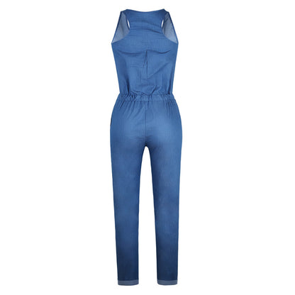 Denim Sleeveless Jumpsuit 0