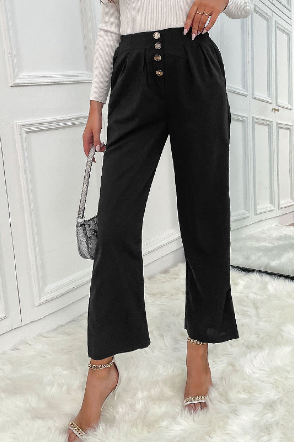 Button Fly Wide Leg Pants apparel & accessories