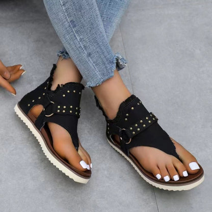 Studded Raw Hem Flat Sandals apparel & accessories