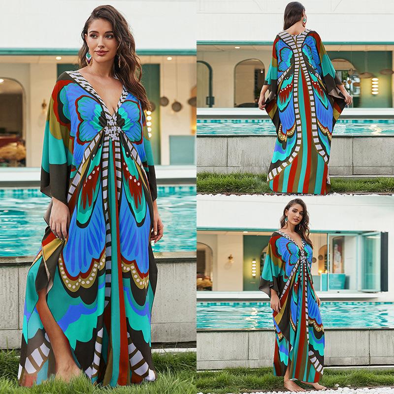 European And American Printed Chest Woven Beach Cover-up apparel & accessories