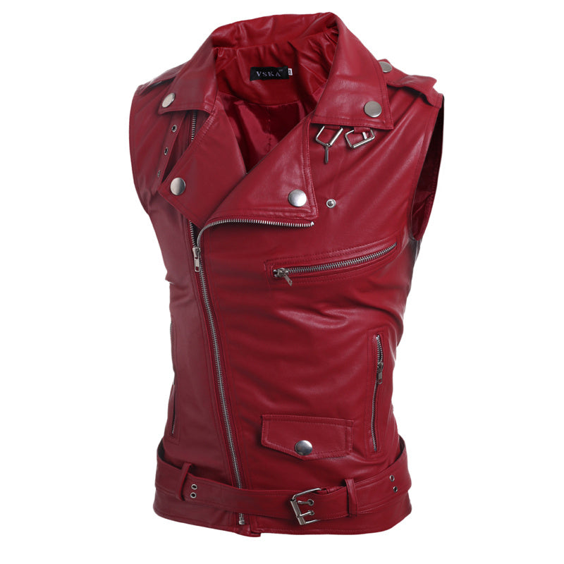 Zip-fit slim lapel short PU leather vest apparels & accessories