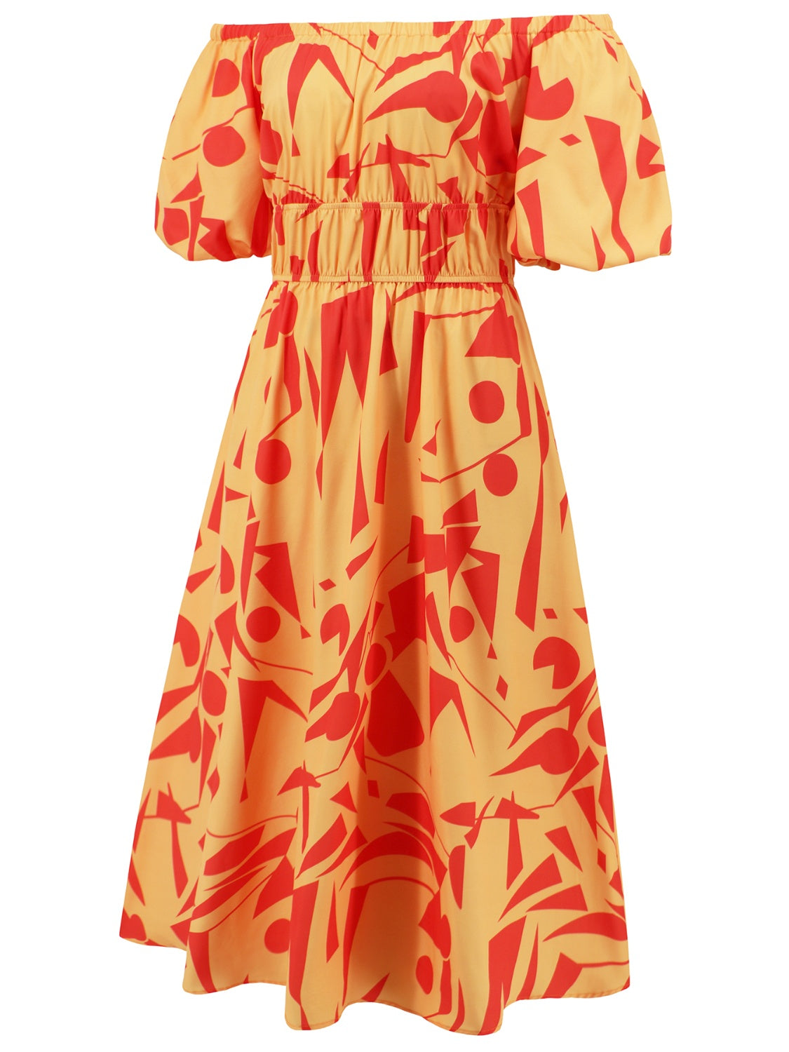 Printed Off-Shoulder Balloon Sleeve Dress apparel & accessories