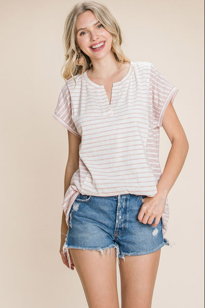 Cotton Bleu by Nu Label Striped Short Sleeve T-Shirt Dresses & Tops