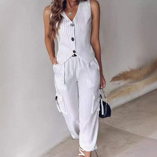 Women's Fashion Striped Print Vest Suit apparel & accessories