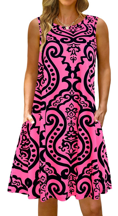 Printed Vest Pocket Dress Women apparels & accessories