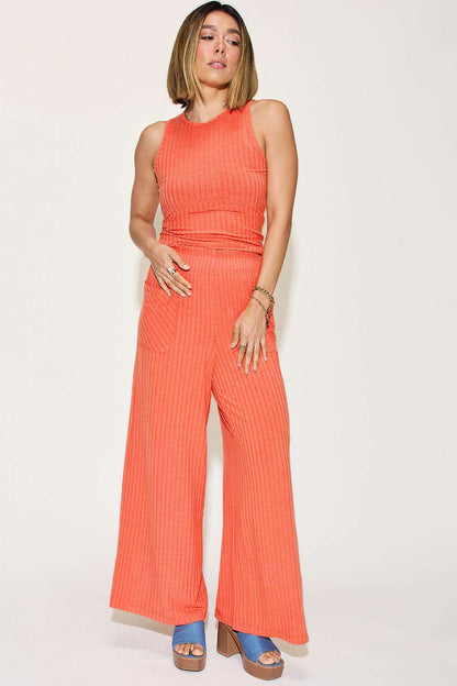 Basic Bae Full Size Ribbed Tank and Wide Leg Pants Set apparel & accessories