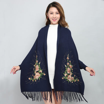 Female winter embroidered shawls with sleeves all-match apparels & accessories