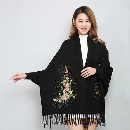 Female winter embroidered shawls with sleeves all-match apparels & accessories