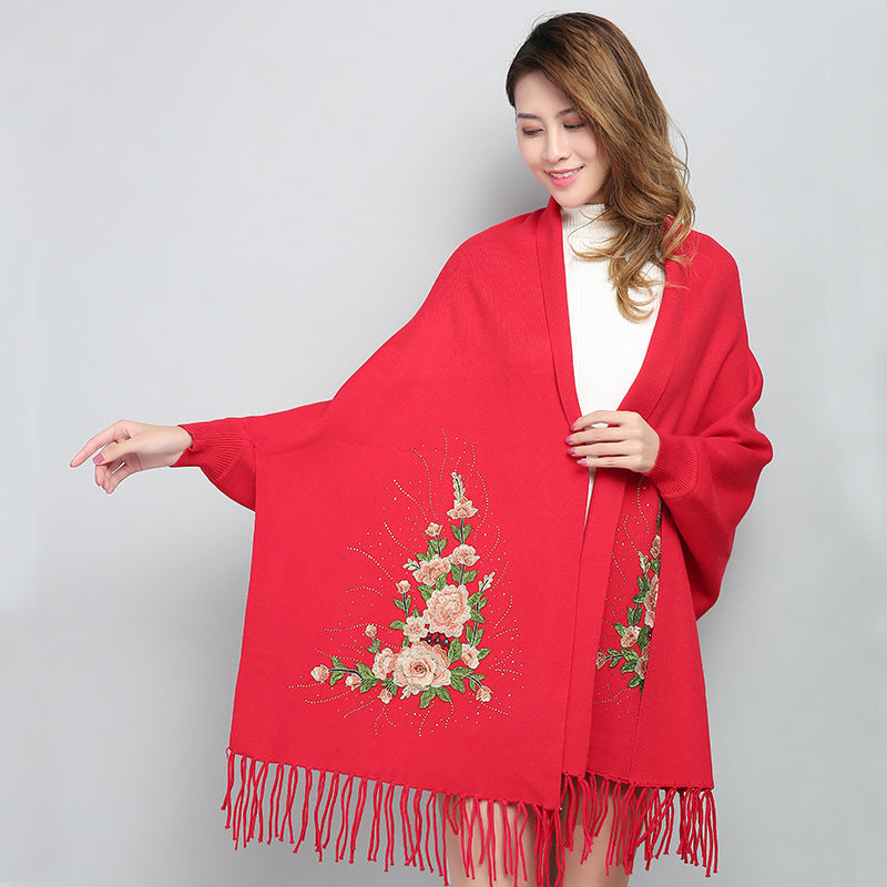 Female winter embroidered shawls with sleeves all-match apparels & accessories