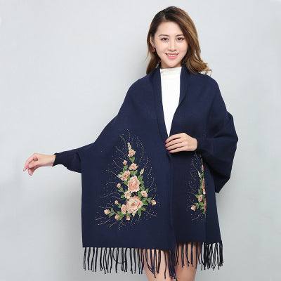 Female winter embroidered shawls with sleeves all-match apparels & accessories