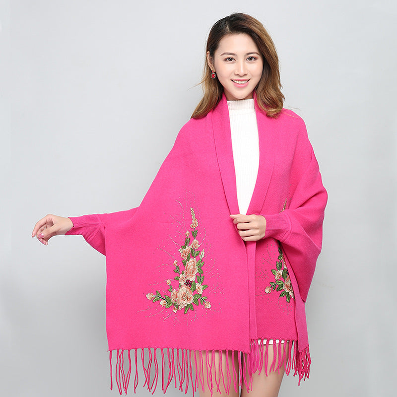 Female winter embroidered shawls with sleeves all-match apparels & accessories