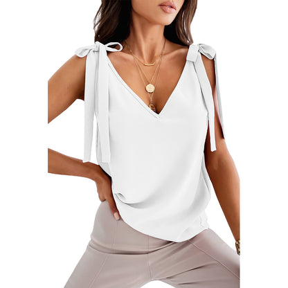 Bowknot Tie Up Camisole V-neck Shirts Women Summer Sleeveless Tank Tops apparel & accessories