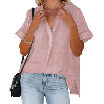 Summer Loose Shirt For Women Short Sleeve Thin V-Neck Pullover Shirt apparels & accessories