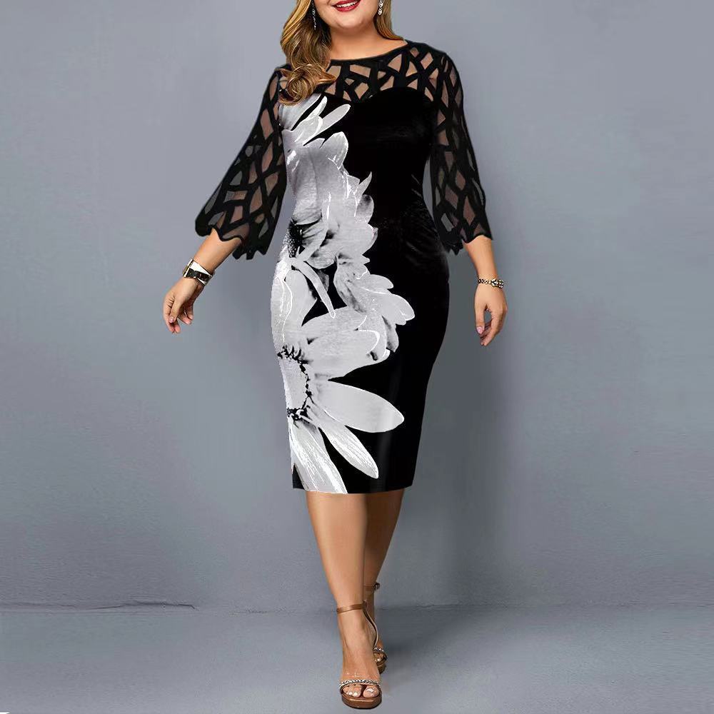 Lace Stitching Plus Size Women Dress Dresses & Tops