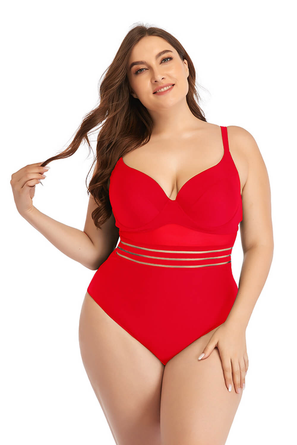 Plus Size Spliced Mesh Tie-Back One-Piece Swimsuit apparel & accessories