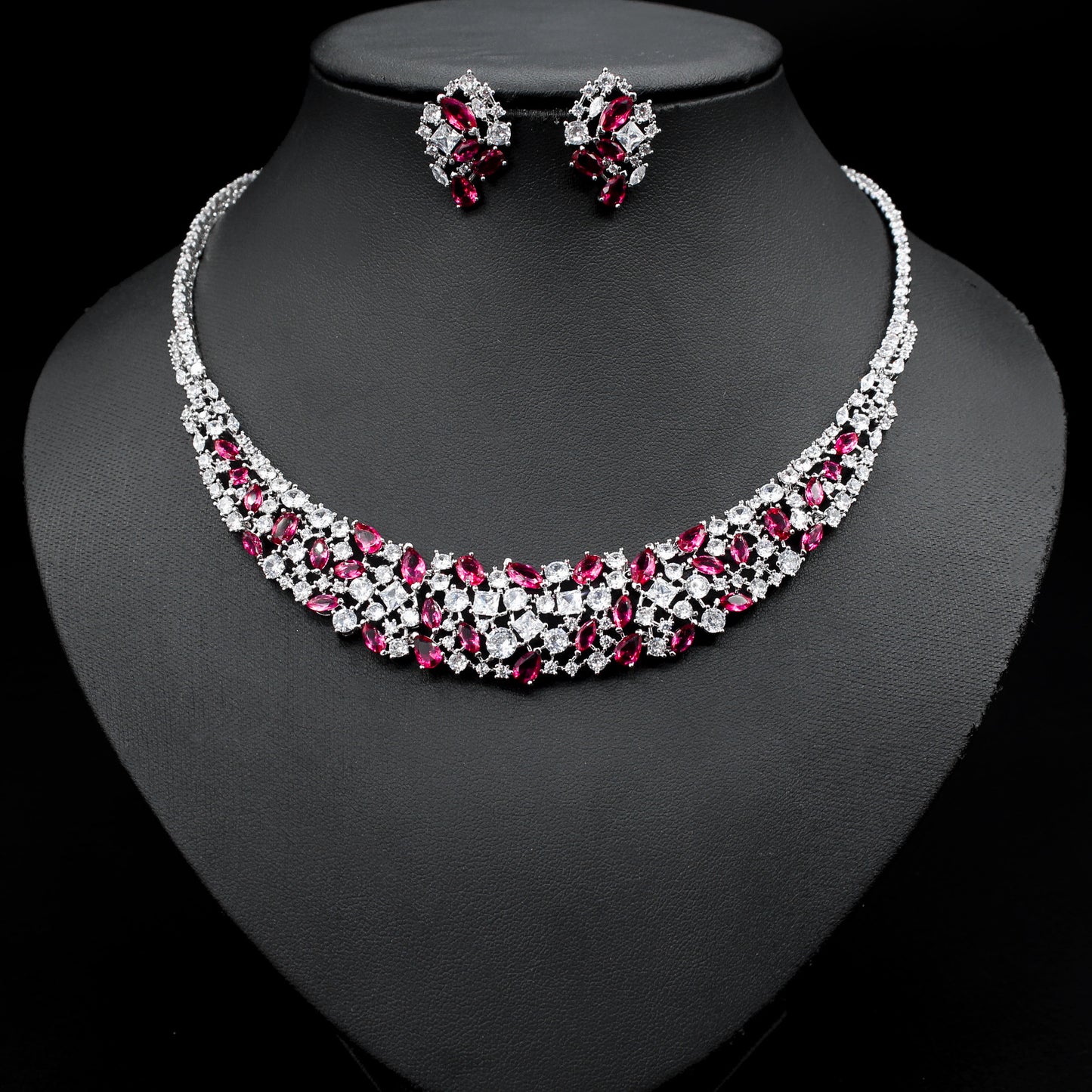 Simple Graceful Shining Zircon Necklace Earrings Set Jewelry