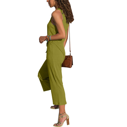 Summer European And American Round Neck Sleeveless Casual Loose Jumpsuit Women's Clothing apparel & accessories