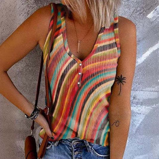 Women's Versatile Printed Casual Striped Vest apparel & accessories