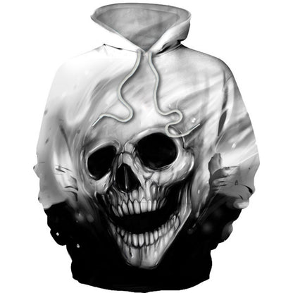 Blue Skull Printed Hood Pocket Pullover Sweater T-Shirt