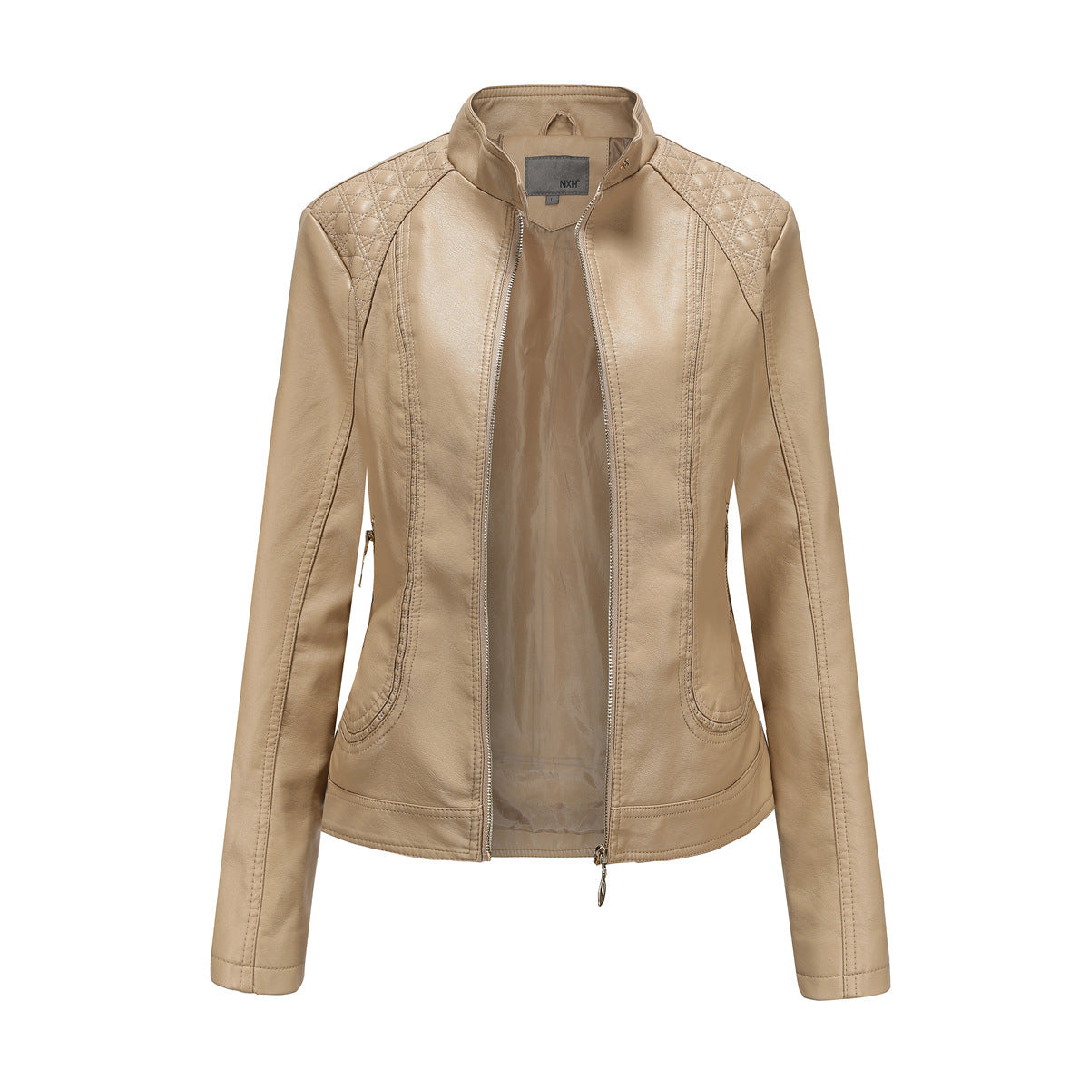 Women's stand collar PU leather jacket apparels & accessories