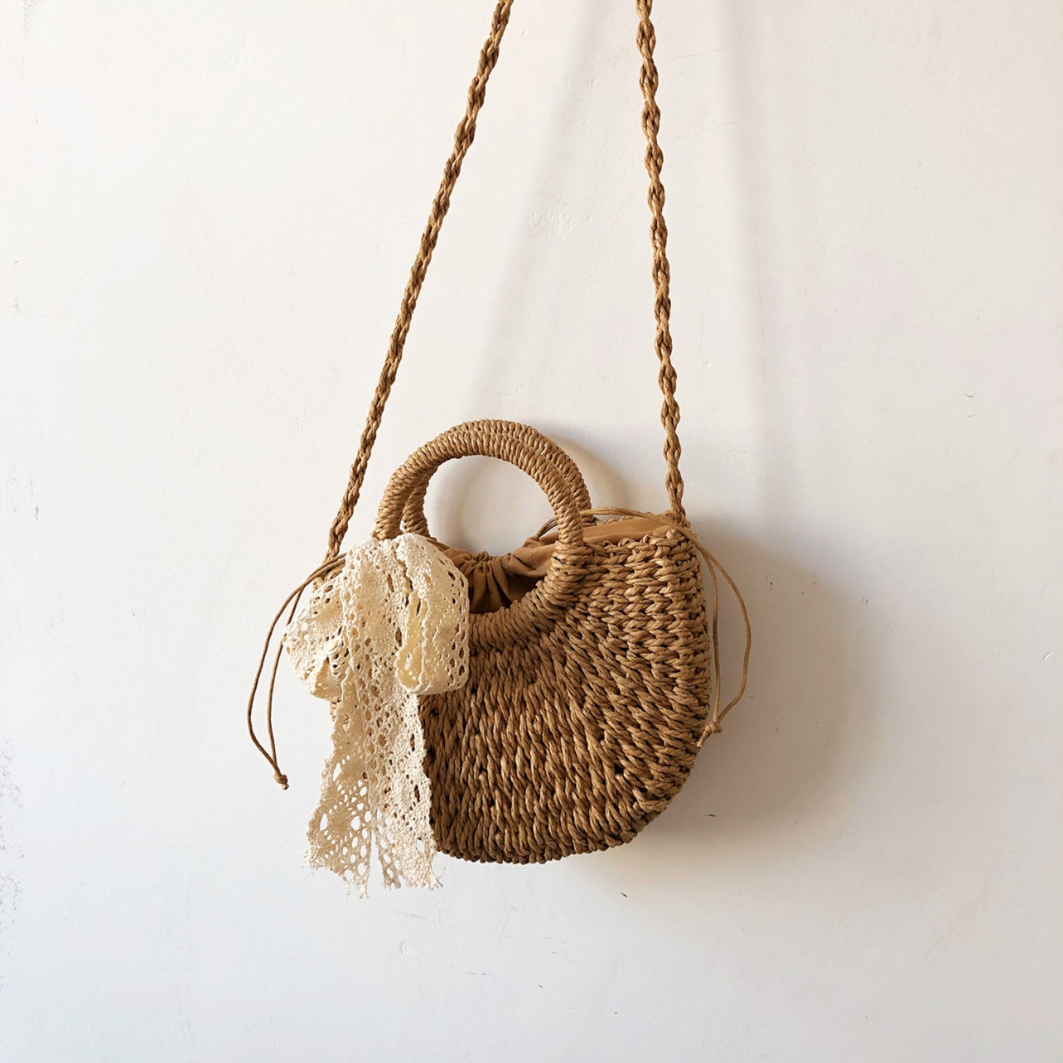 Drawstring Straw Braided Crossbody Bag apparel & accessories