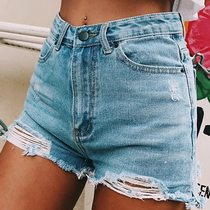 Hole stretch denim shorts apparel & accessories