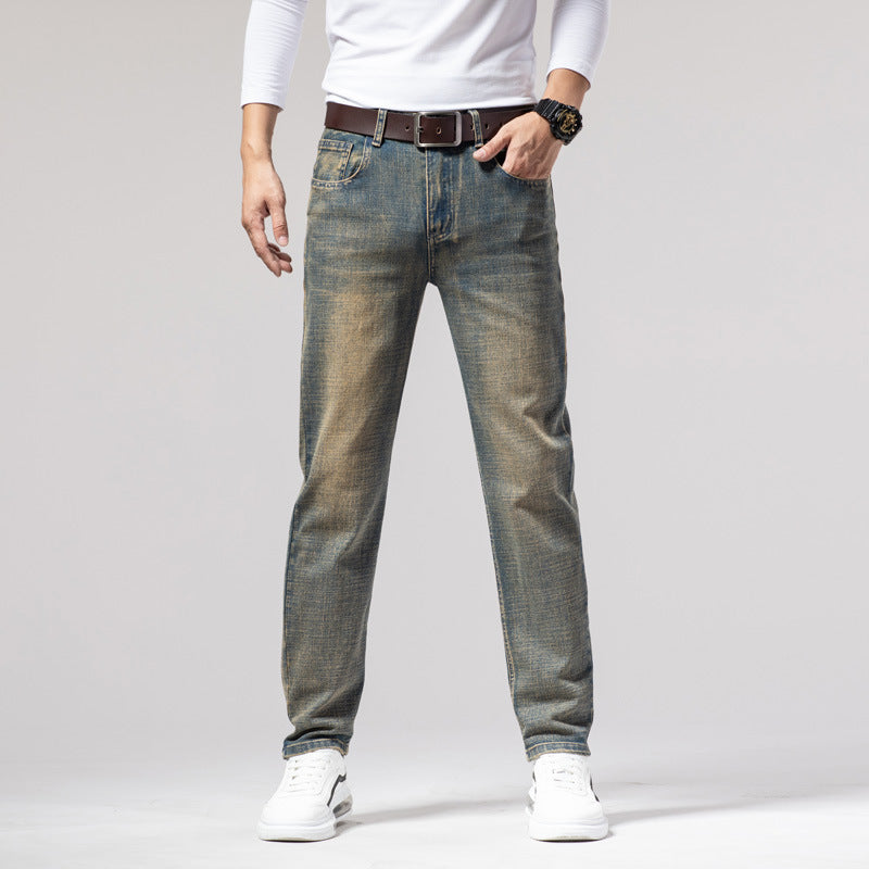 Men's Straight Stretch Slim Retro Running Long Jeans men's clothing