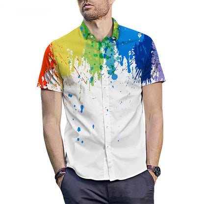 Ink Print Short-sleeved Hawaiian Beach Shirt Men's Street Shirt apparel & accessories