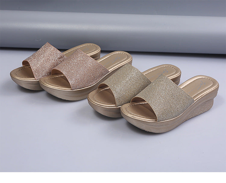 Casual Slip On Sequins Large Slippers For Women In Summer Shoes & Bags