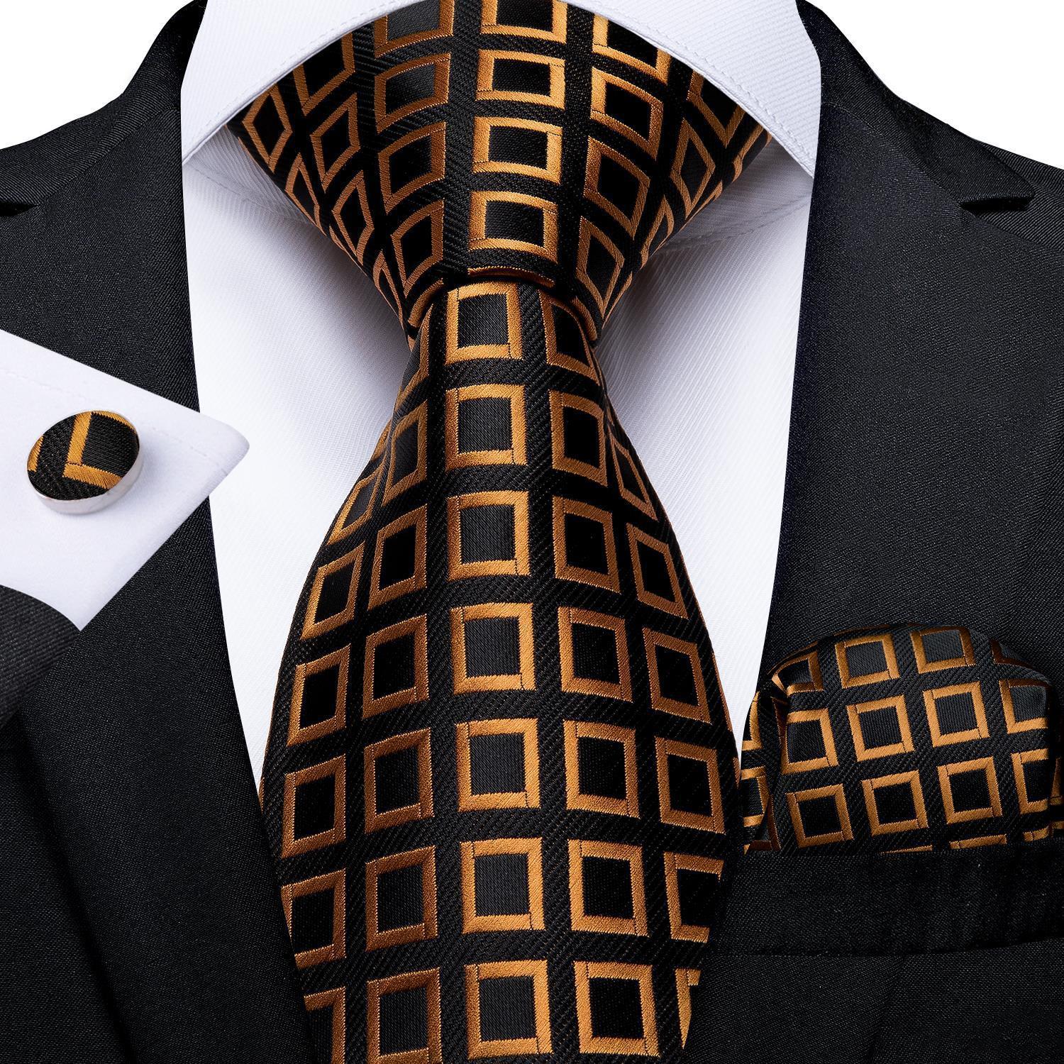 Men's Tie Luxury Black And Gold Striped Silk Woven apparels & accessories