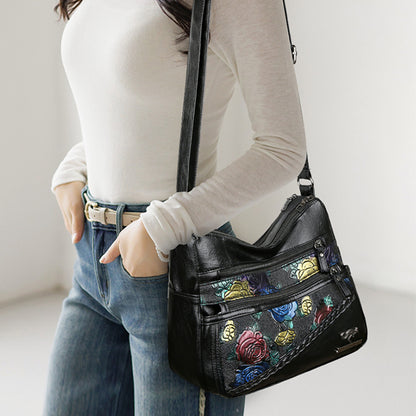 PU Leather Rose Pattern Shoulder Bag apparel & accessories