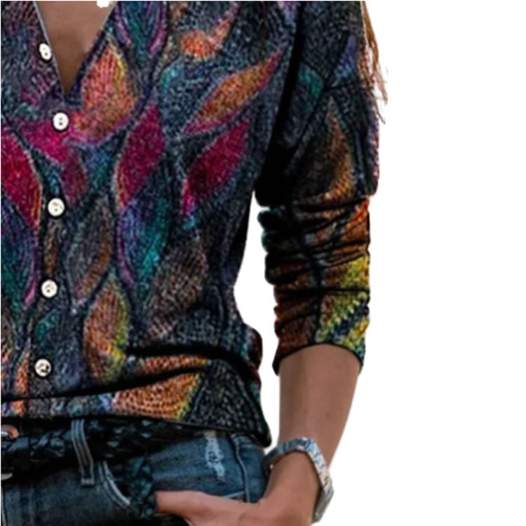 Printed V-neck Long-sleeved Top Women apparels & accessories