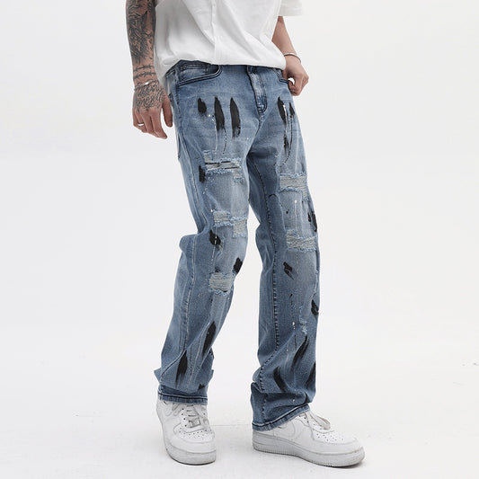 Graffiti Holes Street Casual Straight Leg Pants men's clothing