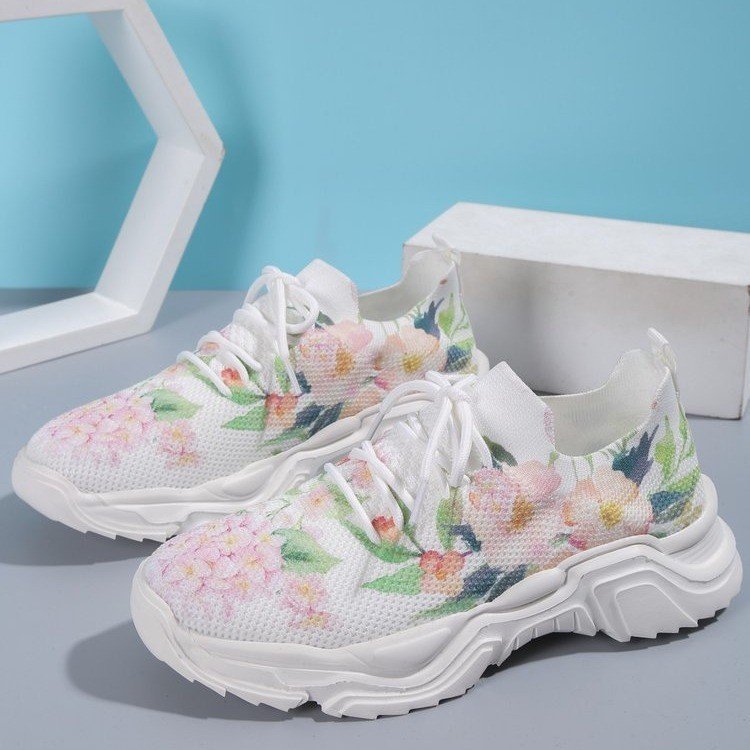 Casual Flower Sports Women's Fashion Flat Single Plus Size Warped Head Lace Up Casual Shoes & Bags