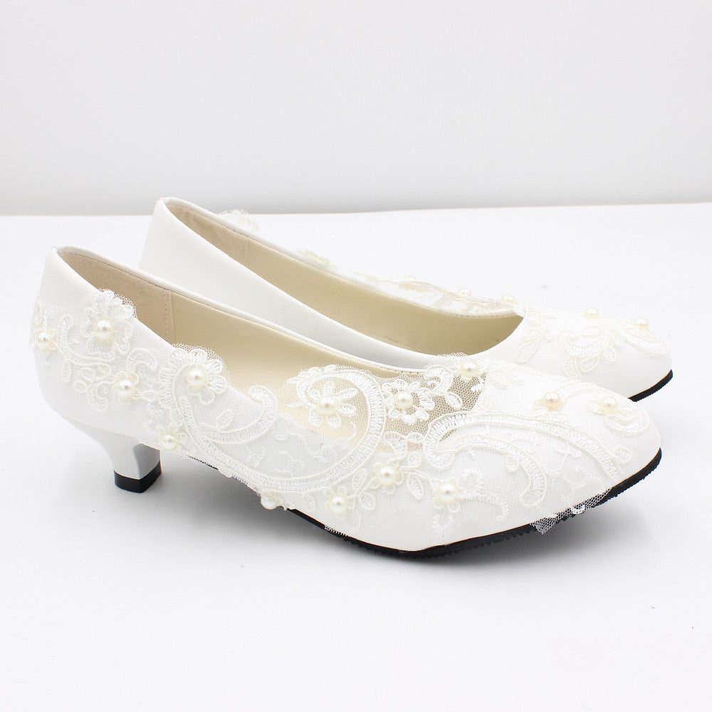 Lace High Wedding Shoes With White Low Heels Shoes & Bags