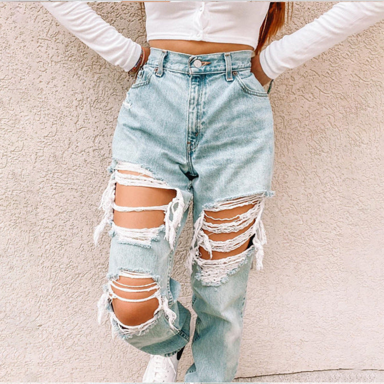 Ripped Fashionable Casual Denim Pants Women apparel & accessories