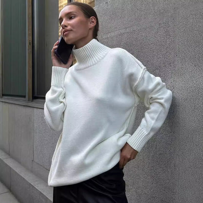 Women's  Loose Patchwork Turtleneck Sweater apparels & accessories