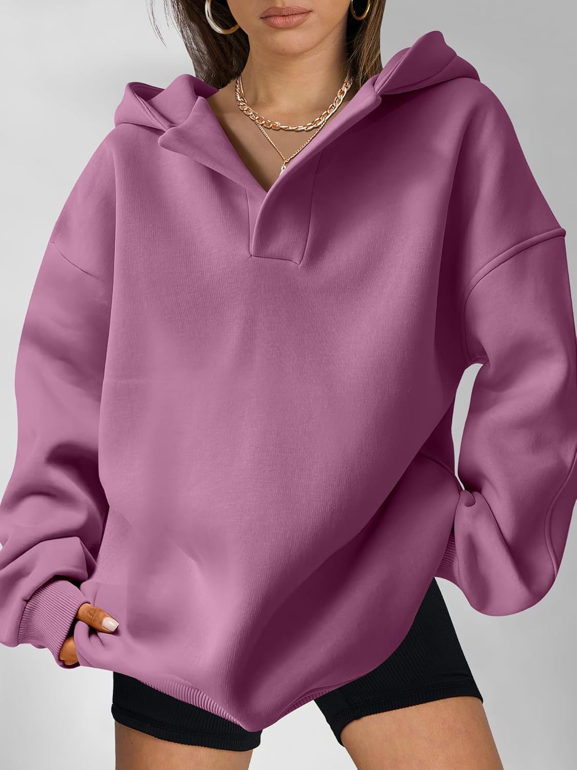 Women's Solid Color Hoodies Long Sleeve Hooded Solid Color Loose Sweater apparels & accessories