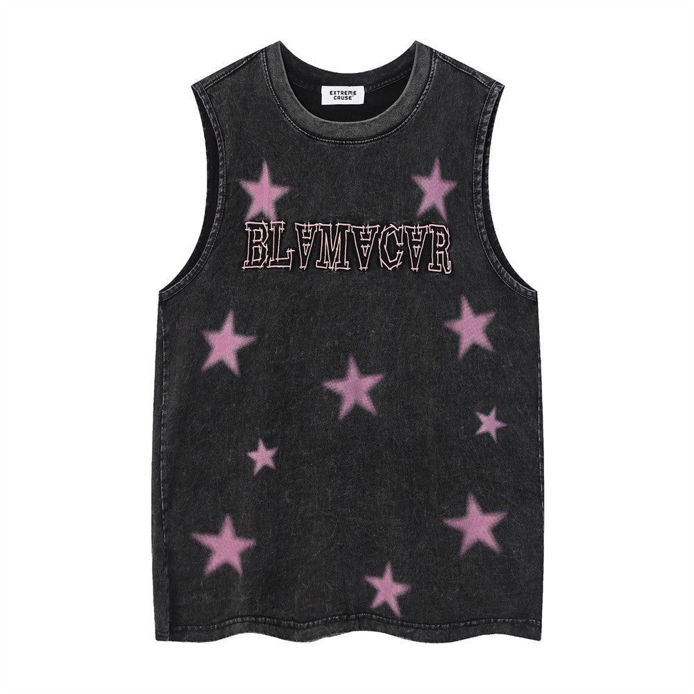 Five-pointed Star Washed Old Loose Vest For Men apparel & accessories