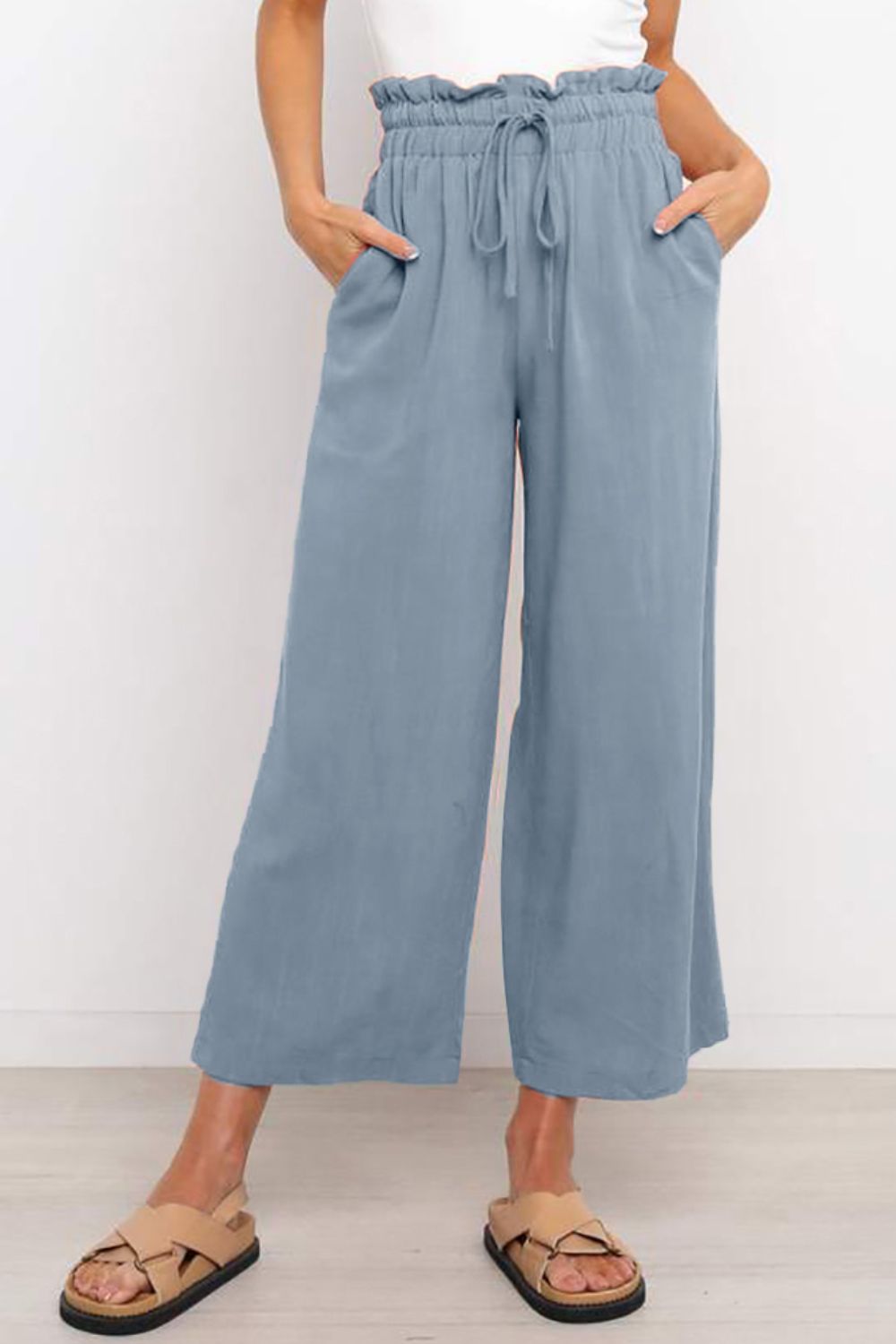 Drawstring Paperbag Waist Wide Leg Pants apparel & accessories