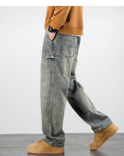 American Casual Yellow Mud Dyed Jeans Straight Loose apparel & accessories