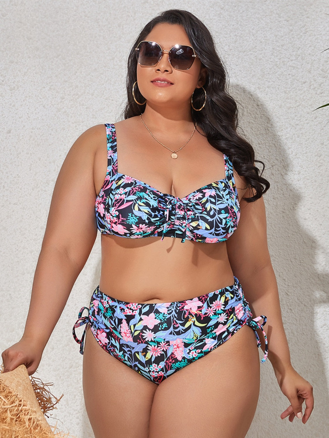 Plus Size Printed Wide Strap Two-Piece Swim Set apparel & accessories